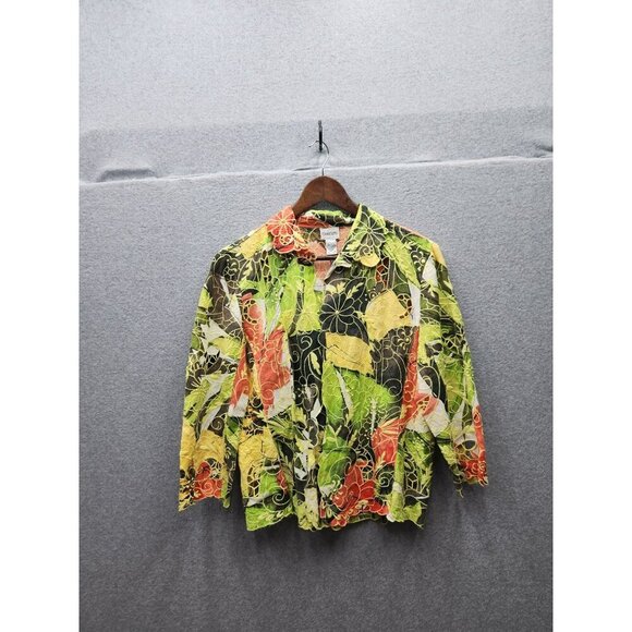 Chicos Womens Size 1 Floral Print Embroidered Sheer Blouse - Picture 1 of 5